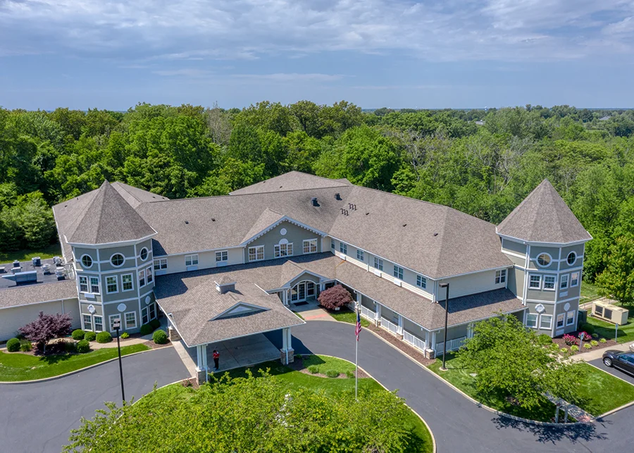 Aerial photo of the main Addington at Shiloh Senior Living building