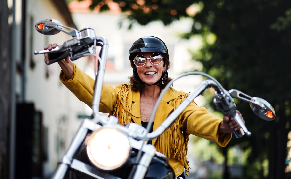 senior woman on a motorcycle