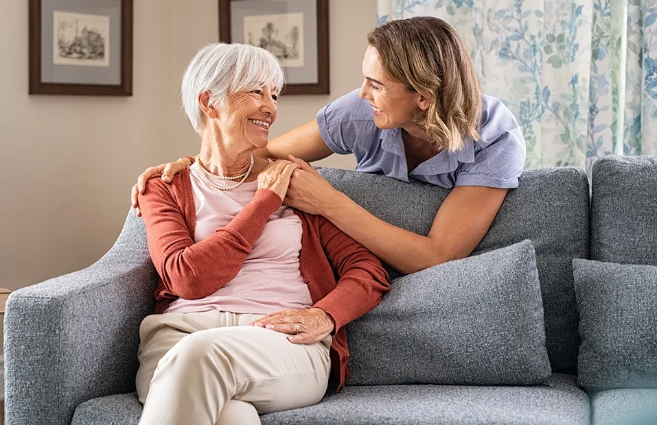 Happy senior woman spending time with her daughter