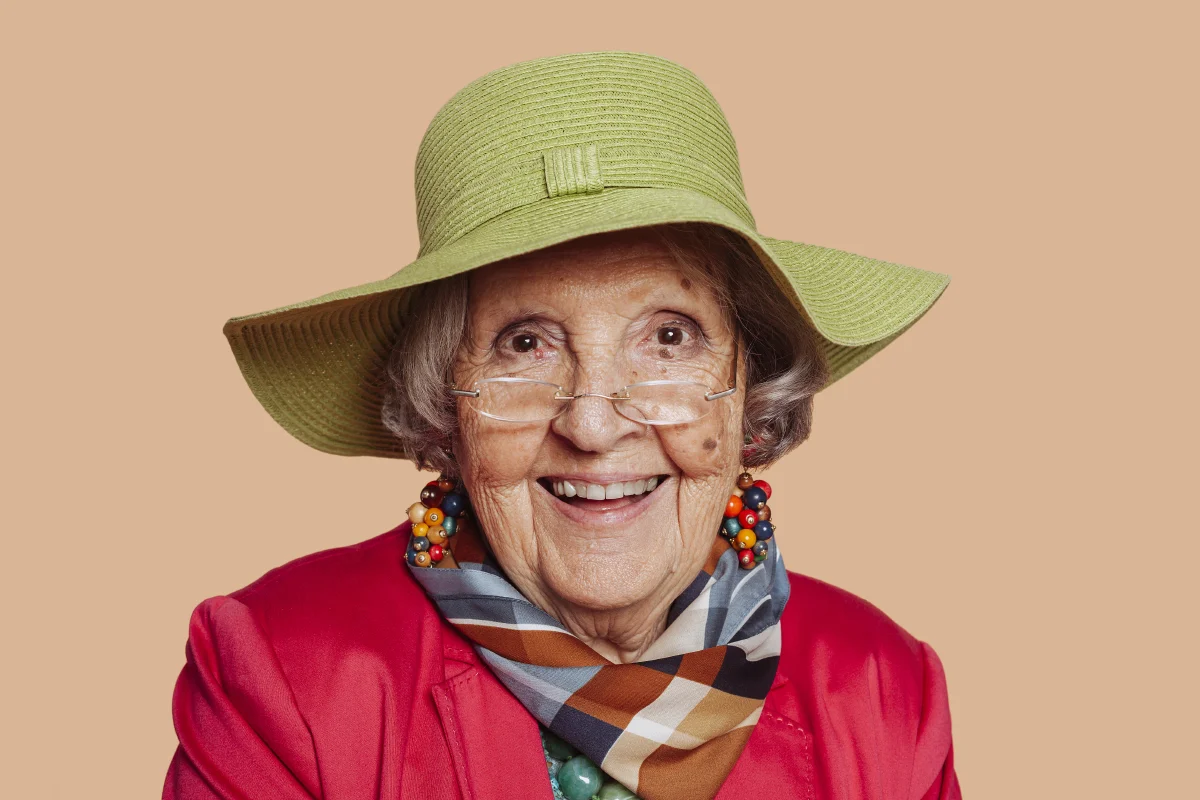 smiling elderly stylish grandmother