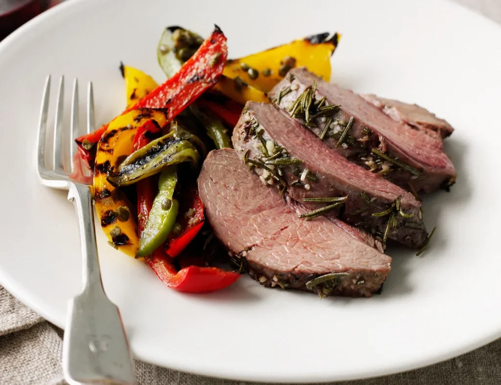 Delicious roast beef dinner with roasted vegetables