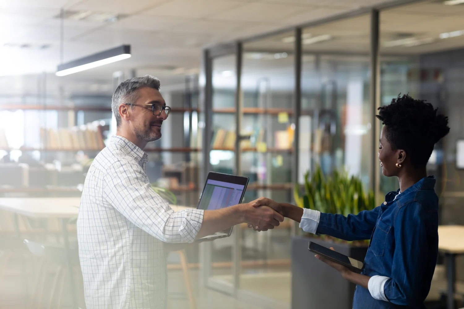 Multiracial business professional shaking hands